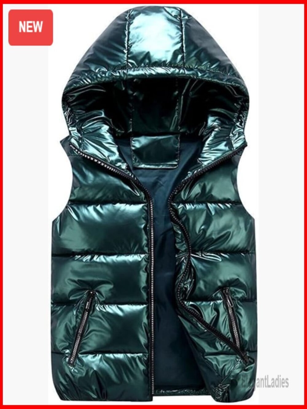 Women's Quilted Puffer Vest with Hood, Zipper Pockets, Sleeveless Jacket